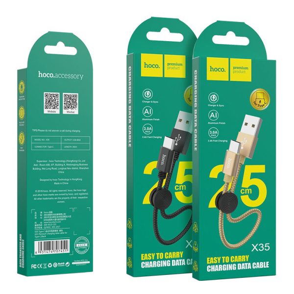 USB cable Hoco X35 Type-C 0.25m black - Image 3