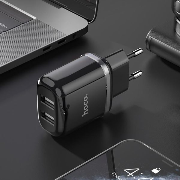 Сетевая зарядка Hoco N4 12W 2xUSB-A черная — изображение 2