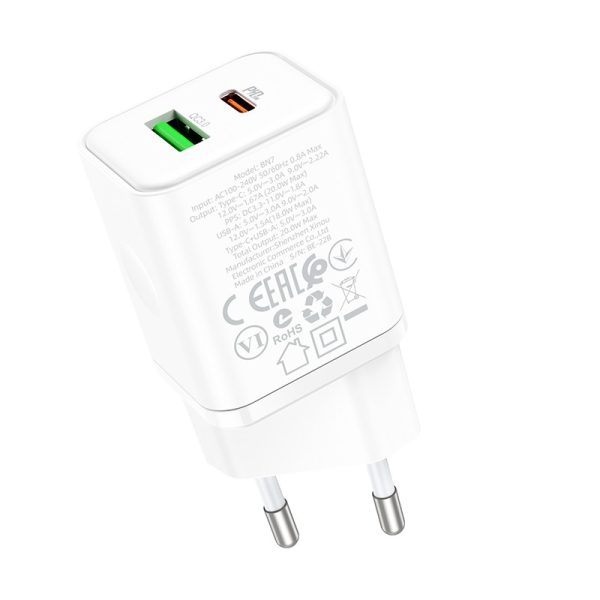 Сетевая зарядка Borofone BN7 20W USB-C/USB-A белая — изображение 3