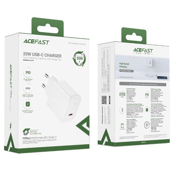 Сетевая зарядка Acefast A1 20W USB-C белая — изображение 3