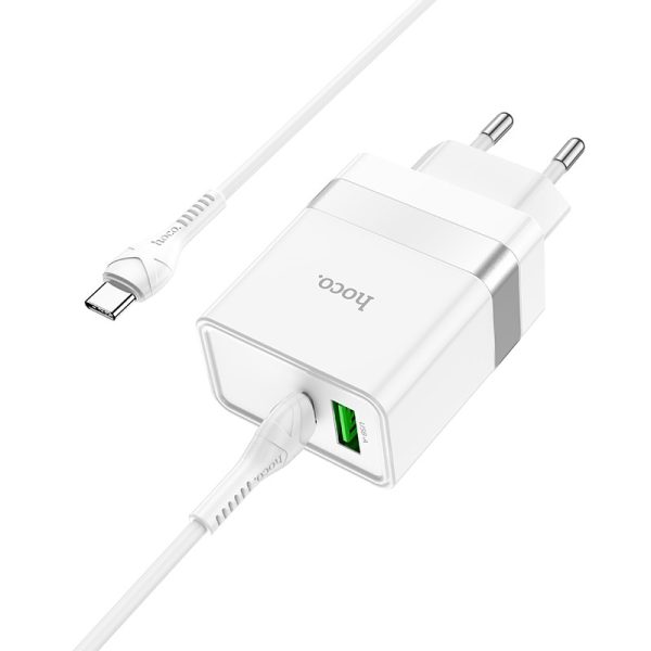 Charger Hoco N21 30W USB-C/USB-A + USB-C to USB-C cable 1.0m white - Image 2