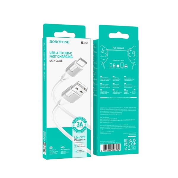 USB кабель Borofone BX101 USB-A to USB-C 1.0m белый — изображение 3
