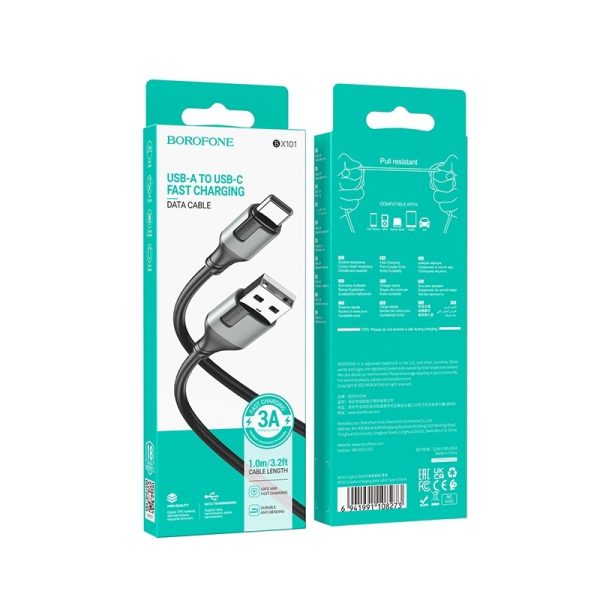 USB кабель Borofone BX101 USB-A to USB-C 1.0m черный — изображение 4