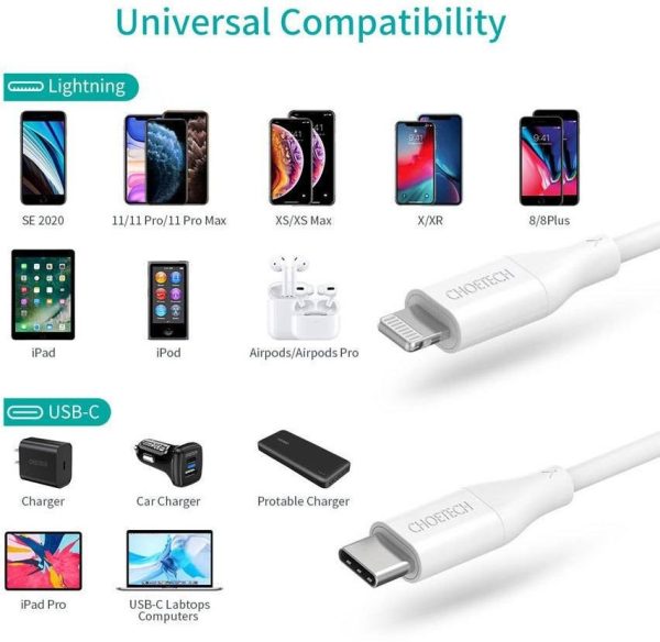 USB cable Choetech IP0040 MFi USB-C to Lightning PD30W 1.2m white - Image 4
