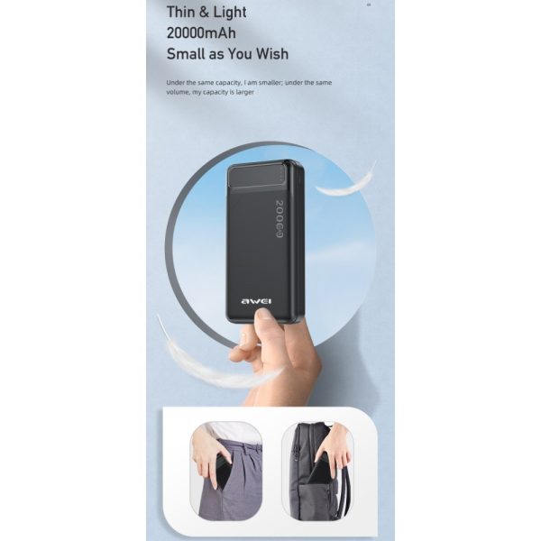 External battery Power Bank Awei P6K 5V/2.1A 20000mAh black — изображение 2