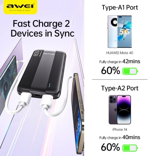 External battery Power Bank Awei P20K 5V/2.4A 10000mAh black - Image 2