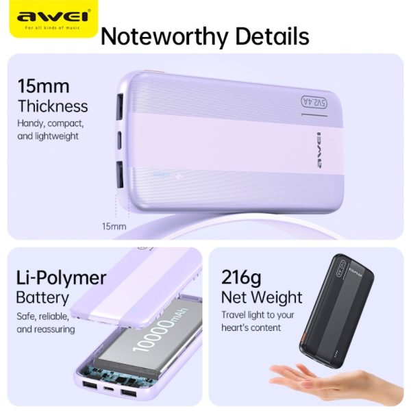 External battery Power Bank Awei P20K 5V/2.4A 10000mAh black - Image 3