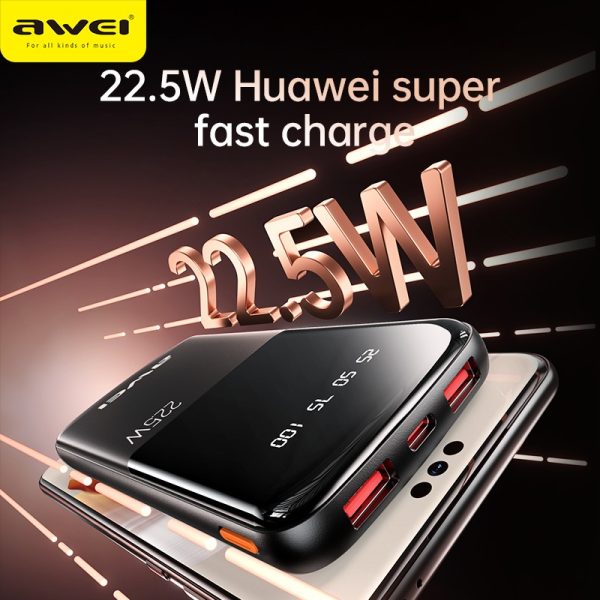 External battery Power Bank Awei P10K 22.5W 10000mAh black — изображение 2