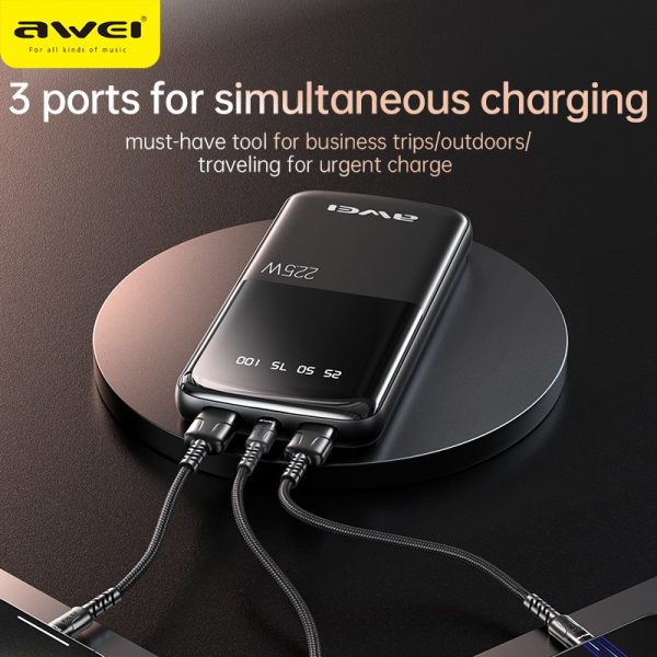 External battery Power Bank Awei P10K 22.5W 10000mAh black — изображение 4