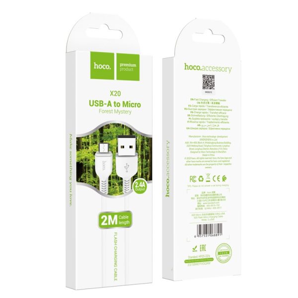 USB cable Hoco X20 USB-A to MicroUSB 2.0m white - Image 3