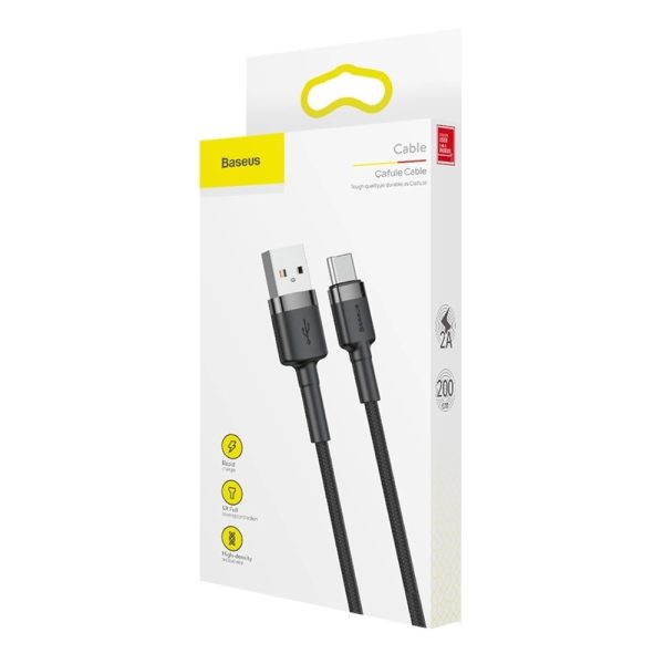 USB cable Baseus Cafule Type-C 2.0m 2A gray-black CATKLF-CG1 - Image 4