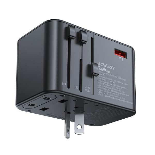 Универсальное зарядное устройство для путешествий Acefast Z1 75W GaN 2xUSB-A/3xUSB-C черный — изображение 2