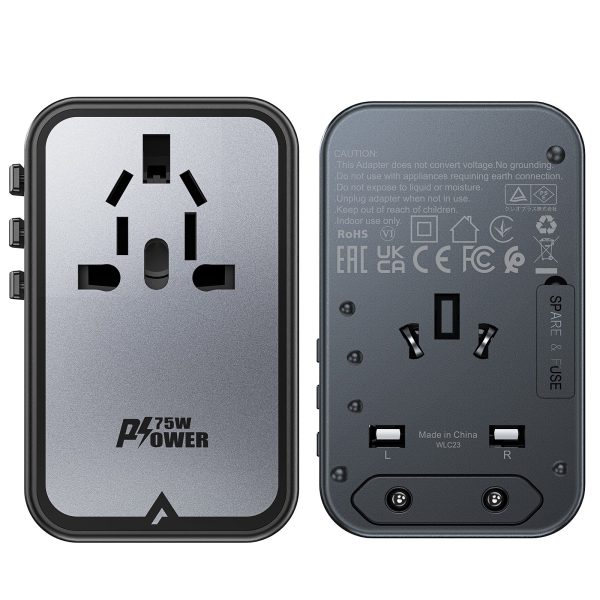 Универсальное зарядное устройство для путешествий Acefast Z1 75W GaN 2xUSB-A/3xUSB-C черный — изображение 4