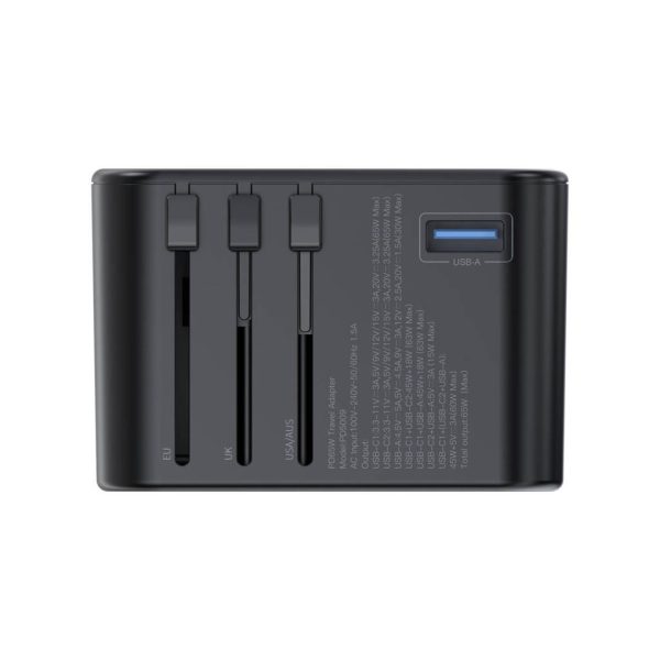 Универсальное зарядное устройство для путешествий Choetech PD5009 65W 2xUSB-C/USB-A черный — изображение 3