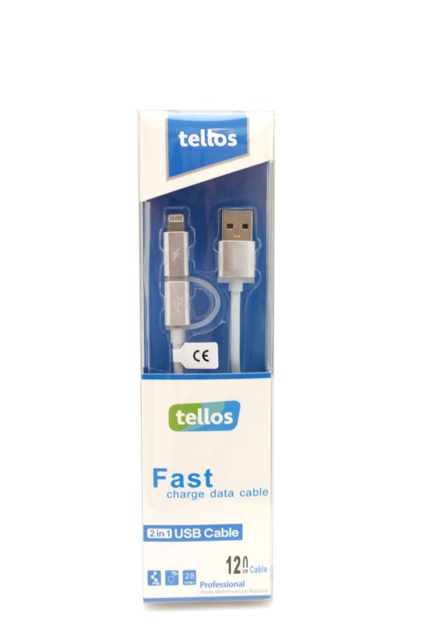 USB cable Tellos TPE 2in1 microUSB-Lightning silver, 1.2m