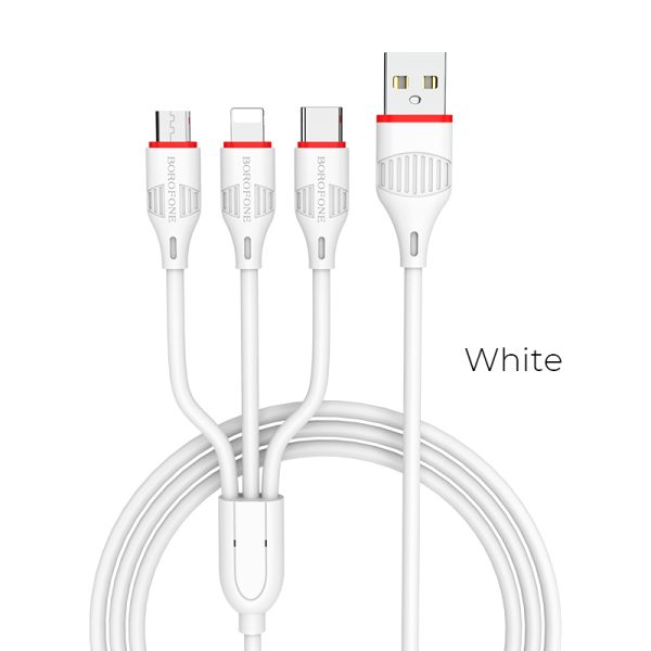 USB cable Borofone BX17 3in1 microUSB-Lightning-Type-C white