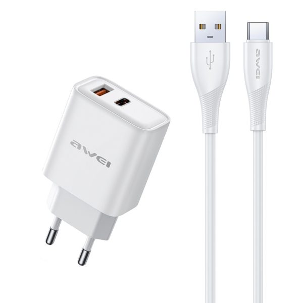 Сетевая зарядка Awei PD81T-EU 22.5W USB-A/USB-C + USB-A to USB-C cable 1.0m белая