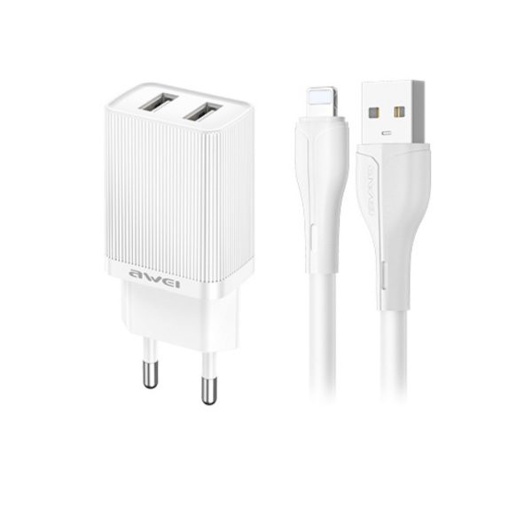 Сетевая зарядка Awei C15L-EU 10W 2xUSB-A + USB-A to Lightning cable 1.0m белая