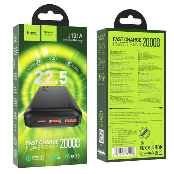 External battery Power Bank Hoco J101A PD 20W+Quick Charge 3.0 22.5W 20000mAh black - Image 4