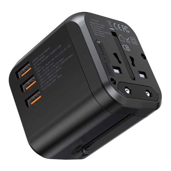 Универсальное зарядное устройство для путешествий Choetech PD5008 30W USB-C/3xUSB-A черный — изображение 2
