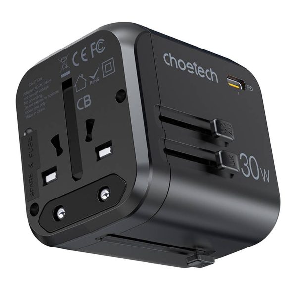 Универсальное зарядное устройство для путешествий Choetech PD5008 30W USB-C/3xUSB-A черный — изображение 3