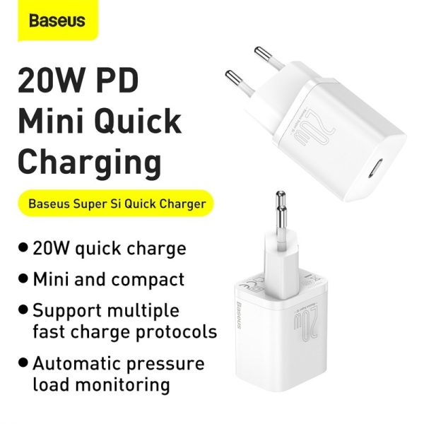 Сетевая зарядка Baseus Super Si 20W USB-C белый CCSUP-B02 — изображение 4