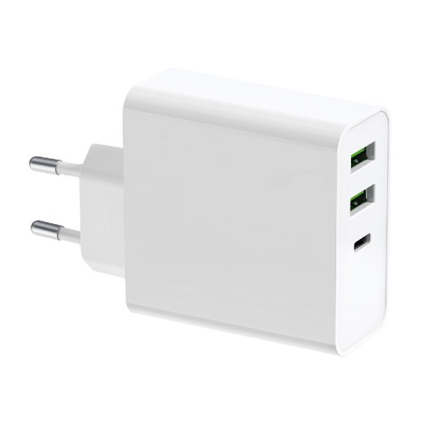 Сетевая зарядка Platinet QuickCharge Type-C+USB 2.4A (65W) белая