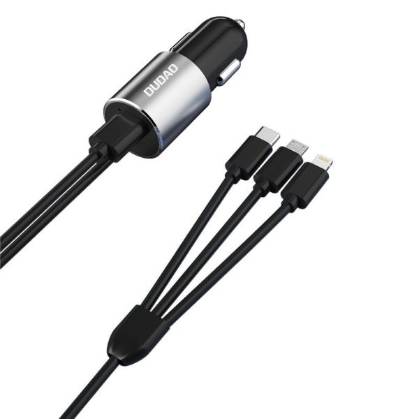 Car charger Dudao R5 (1xUSB; 3.4A) + 3in1 cable lightning+micro+type-C black