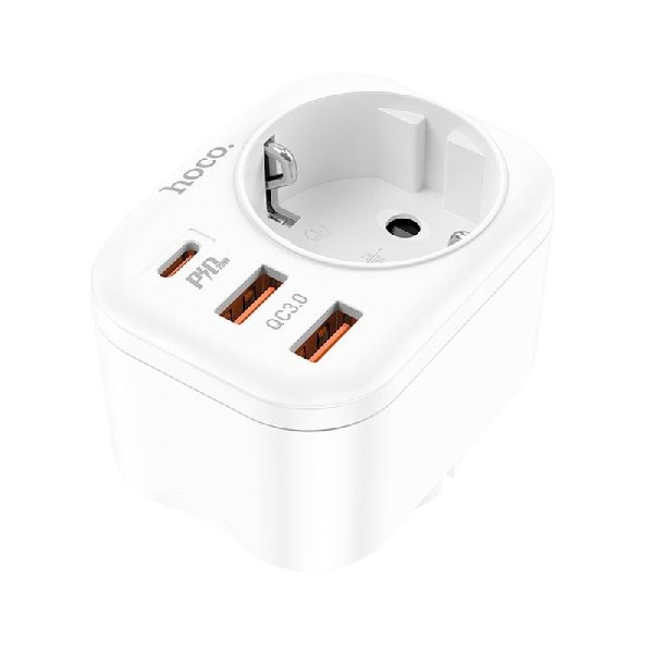 Сетевая зарядка HOCO NS3 (2xUSB; 1xUSB-C; 1xEU socket; 3A 20W) белая