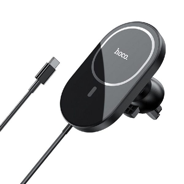 Беспроводная автомобильная зарядка-держатель HOCO (CA90) (MagSafe 15W) крепится на решетку вентиляции черный