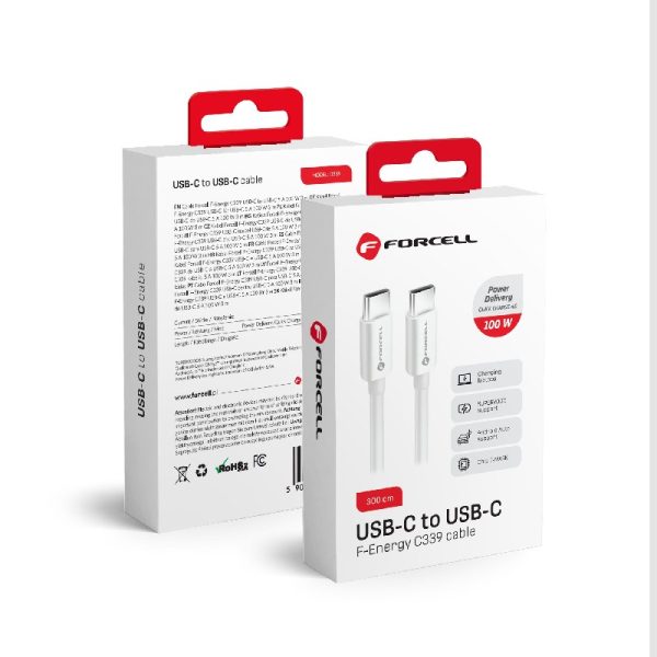 USB кабель Forcell (C339) "USB-C (Type-C) to USB-C (Type-C)" (100W 5A) белый 3M