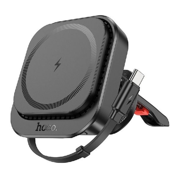 Беспроводная автомобильная зарядка-держатель HOCO (HW23) (MagSafe 15W) крепится на решетку вентиляции черный