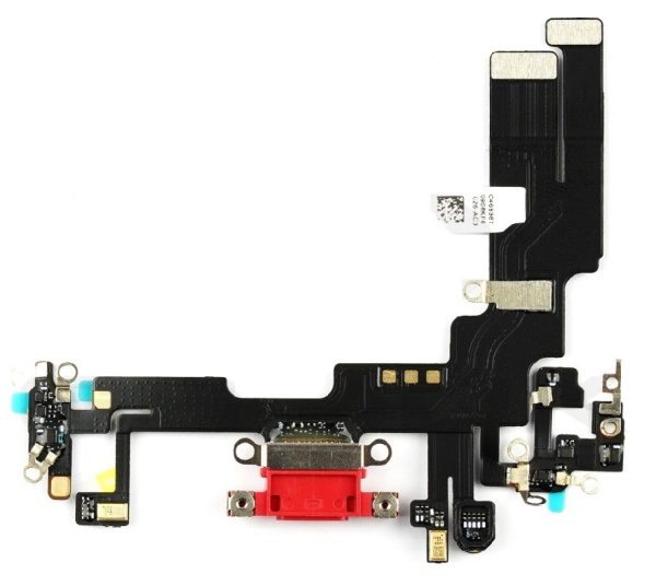 Шлейф для iPhone 14 зарядки и микрофоном Red ORG