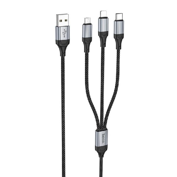 USB cable HOCO (X102) 3in1 lightning+microUSB+USB-C black 1m