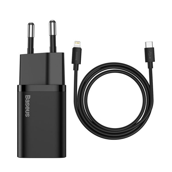 Charger Baseus Super Si 20W USB-C + USB-C to Lightning cable 1.0m black TZCCSUP-B01