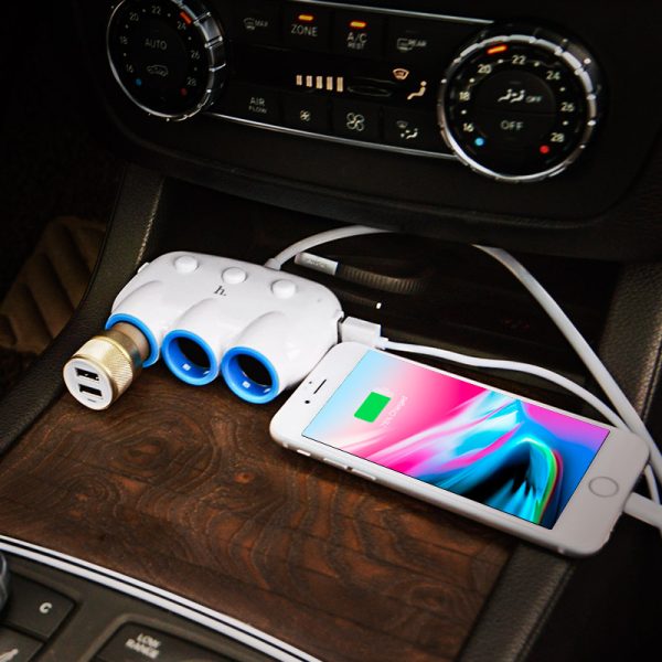 Car socket splitter Hoco C1 with 2 USB port and 3x3.(3.1A) plugs - Image 3