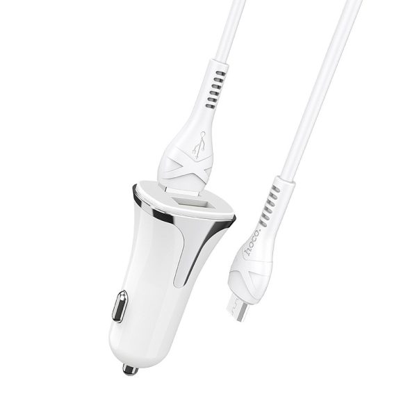 Car charger Hoco Z31 Quick Charge 3.0 (3.4A) with 2 USB connectors + microUSB white - Image 2