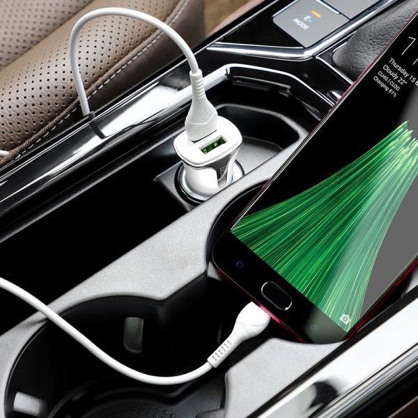 Car charger Hoco Z31 Quick Charge 3.0 (3.4A) with 2 USB connectors + microUSB white - Image 3