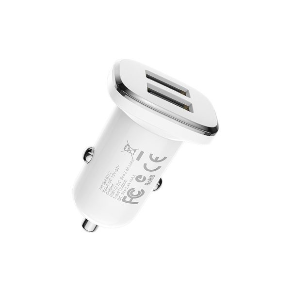 Car charger Borofone BZ12 whit 2 USB connectors (2.4A) white - Image 2