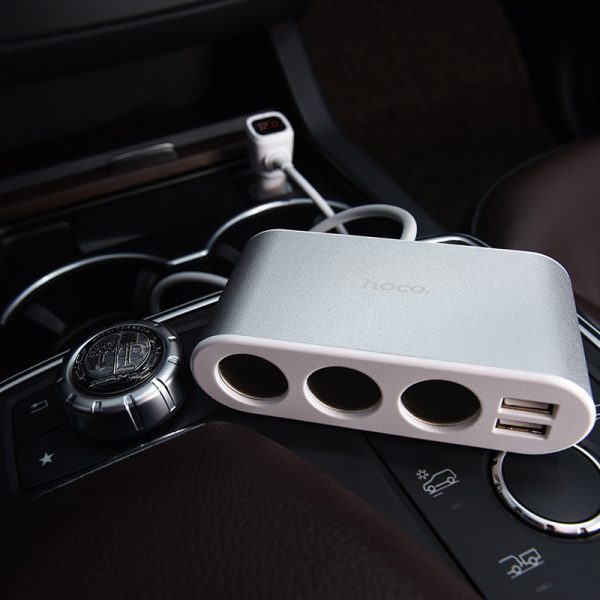 Car socket splitter Hoco Z13 with 2 USB port and 3 plugs — изображение 4