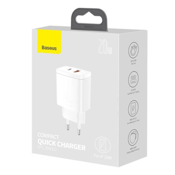Charger Baseus Compact Quick Charger 20W USB-C/USB-A white CCXJ-B02 - Image 3