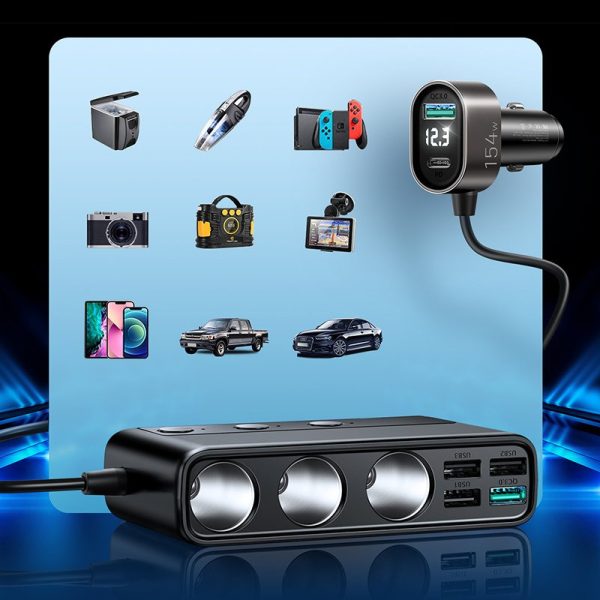 Car charger Joyroom 9in1 154W 3x12V, PD USB Type-C, QC3.0 USB-A, 4xUSB-A JR-CL06 - Image 2