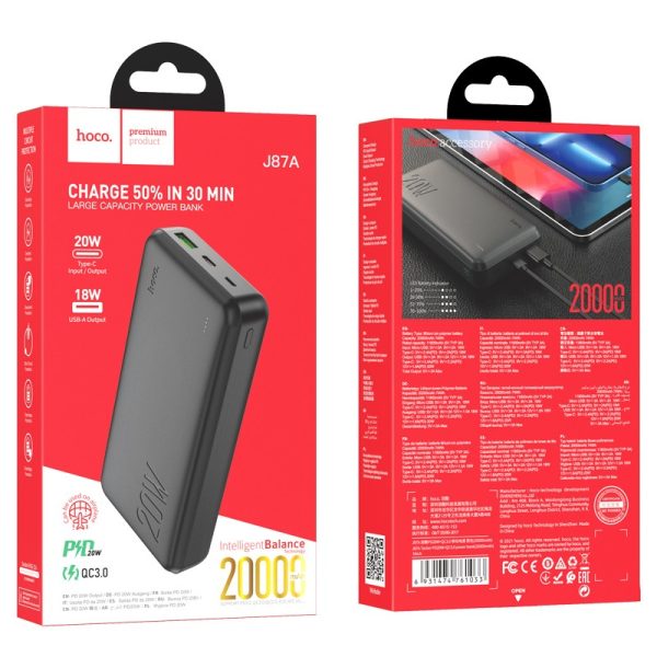 External battery Power Bank Hoco J87A Type-C PD 20W+Quick Charge 3.0 20000mAh black - Image 4