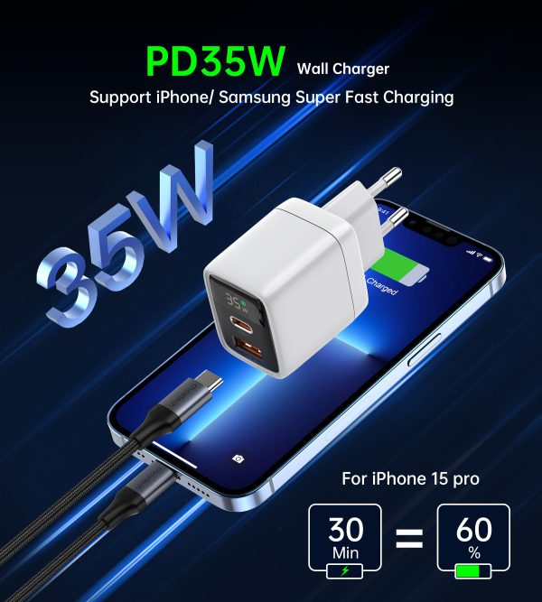 Сетевая зарядка Choetech PD6052 35W USB-C/USB-A белая — изображение 2
