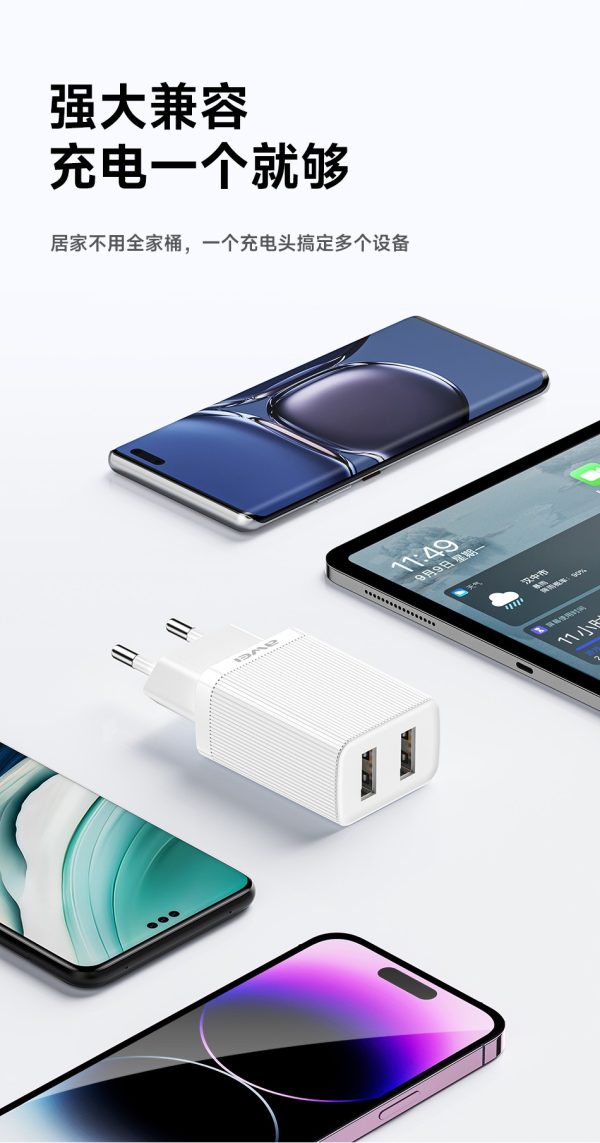 Сетевая зарядка Awei C15T-EU 10W 2xUSB-A + USB-A to USB-C cable 1.0m белая — изображение 4