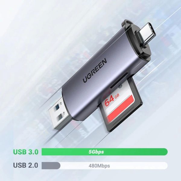 Memory card reader Ugreen CM185 USB-A 3.0/USB-C 3.1 to TF/SD (50706) grey - Image 2