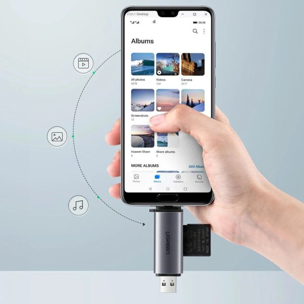 Memory card reader Ugreen CM185 USB-A 3.0/USB-C 3.1 to TF/SD (50706) grey - Image 4