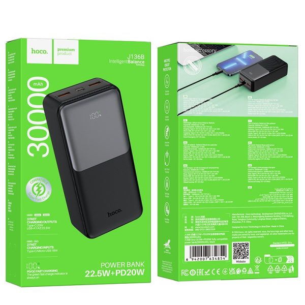 External battery Power Bank Hoco J136B 22.5W+PD20W 30000mAh black - Image 4