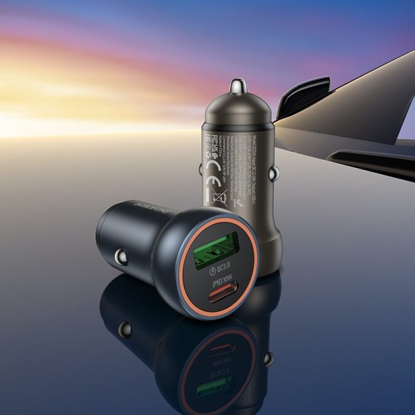 Car charger Borofone BZ32A USB-C/USB-A 30W grey - Image 3