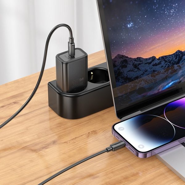 Charger Hoco N62 30W GaN USB-C + USB-C to Lightning cable 1.0m white — изображение 4
